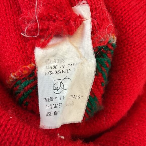 Dept 56 Knit Stocking Merry Christmas Red Green Vintage 1983 Taiwan Pom Poms - Picture 10 of 10